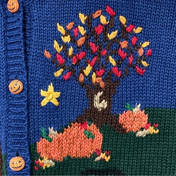 Vintage 90s Kids Hand Embroidered Chunky Halloween Cardigan Sweater Size 10/12 - Picture 10 of 15